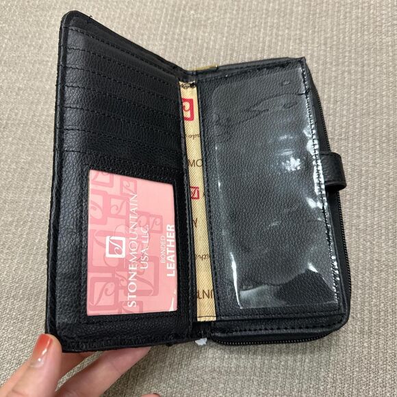 Boho Embossed black leather large zip wallet floral paisley Stone Mountain - Picture 6 of 8